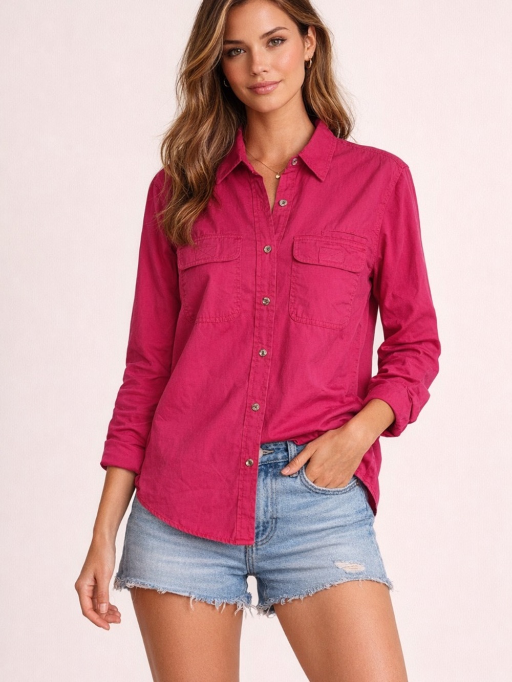 Lauren Ralph Lauren Pink Button Down Shirt Size M Cotton Utility Top